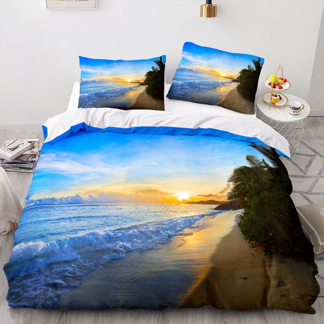 Sea Coastal Duvet Cover Sets for Men Women Girls,Ocean Beach Theme