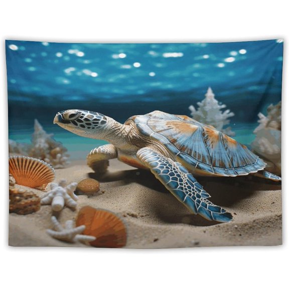 Sea Conch Shell Starfish Turtle Printed Tapestry, Personalized Tapestries Wall Decor for Bedroom Living Room Dorm, 30x40 Inches