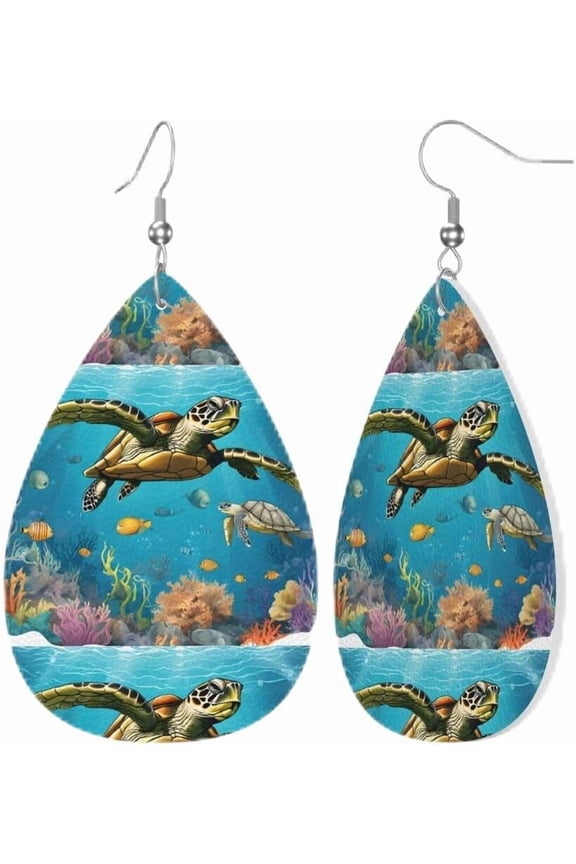 Sea Conch Shell Turtle Leather Earrings, Light And Bright Colors, Gifts For Christmas, Valentine'S Day And Parties[m570]