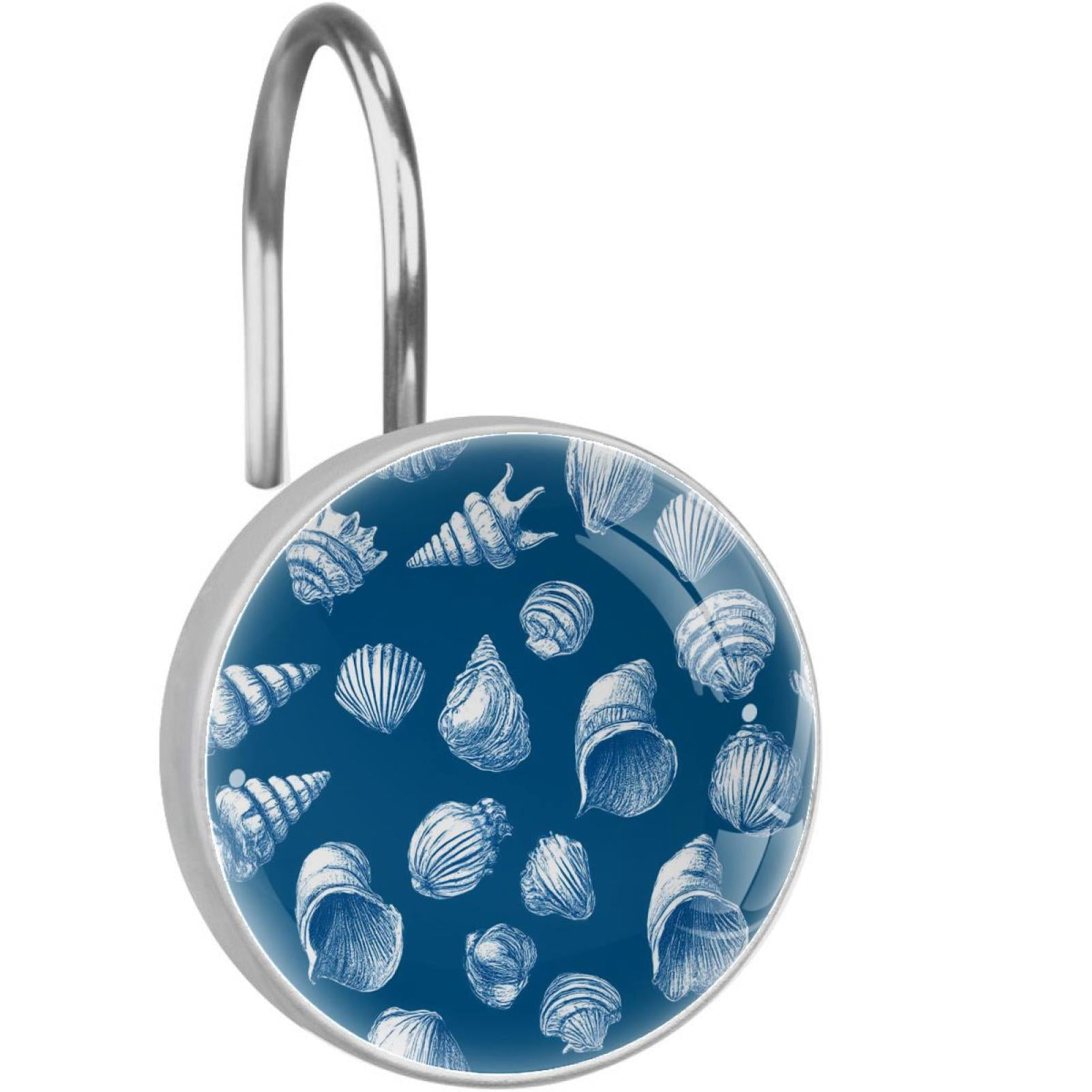 Sea Conch Shells Shower Curtain Hooks Round Crystal Glass, Set of 12 Shower Curtain Rings - Shower Hooks for Curtain Shower Rings