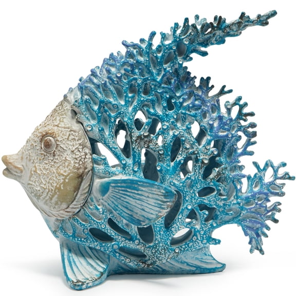Sea Coral Fish Figurines Decoration Summer Beach Decor Reef Angelfish Home Office Desk Statues For Tabletop Shelf Bathroom Ornament Gifts Mom (blue)