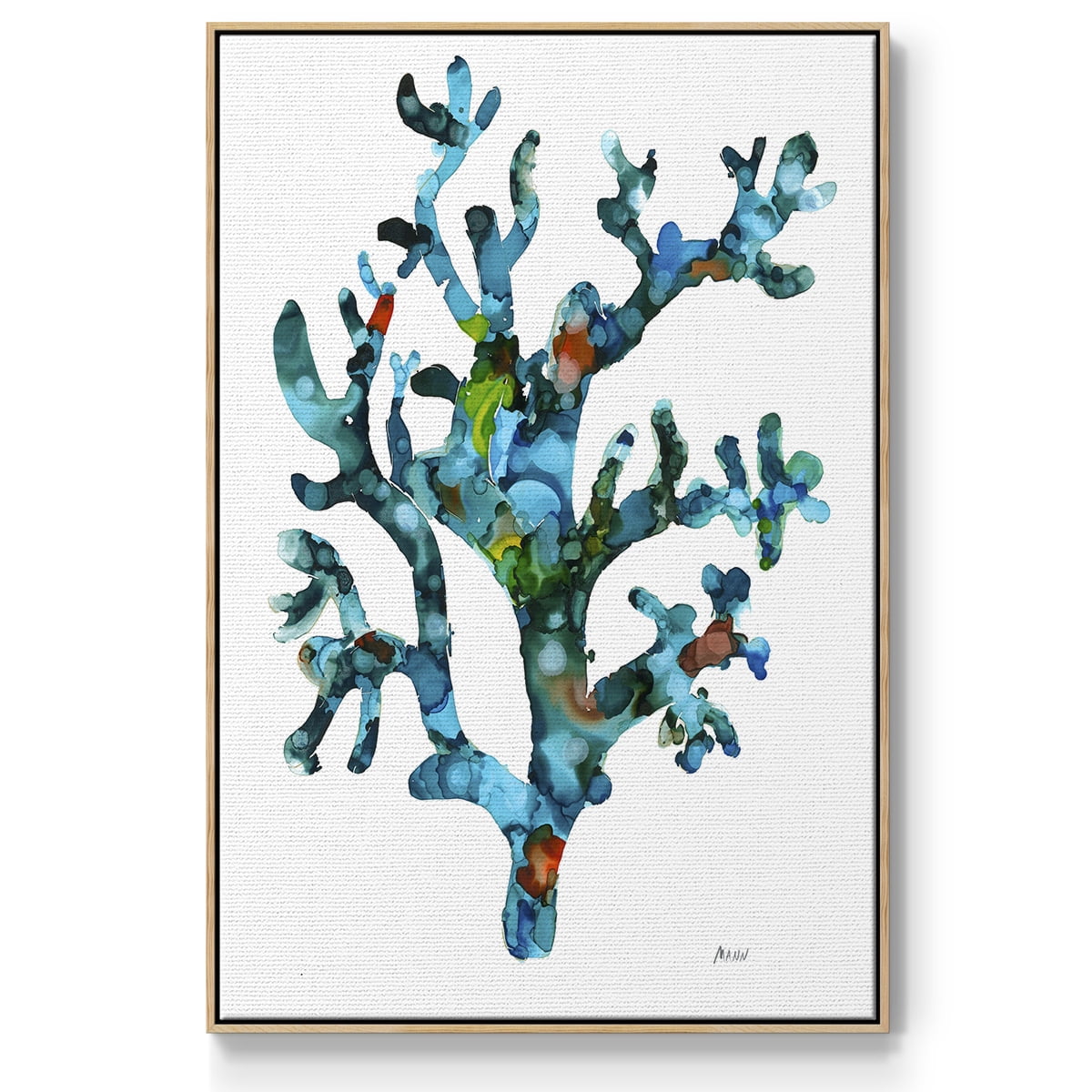Sea Coral I Framed Premium Gallery Wrapped Canvas - Ready to Hang - 27 x 41 - Natural Wood Floating Frame