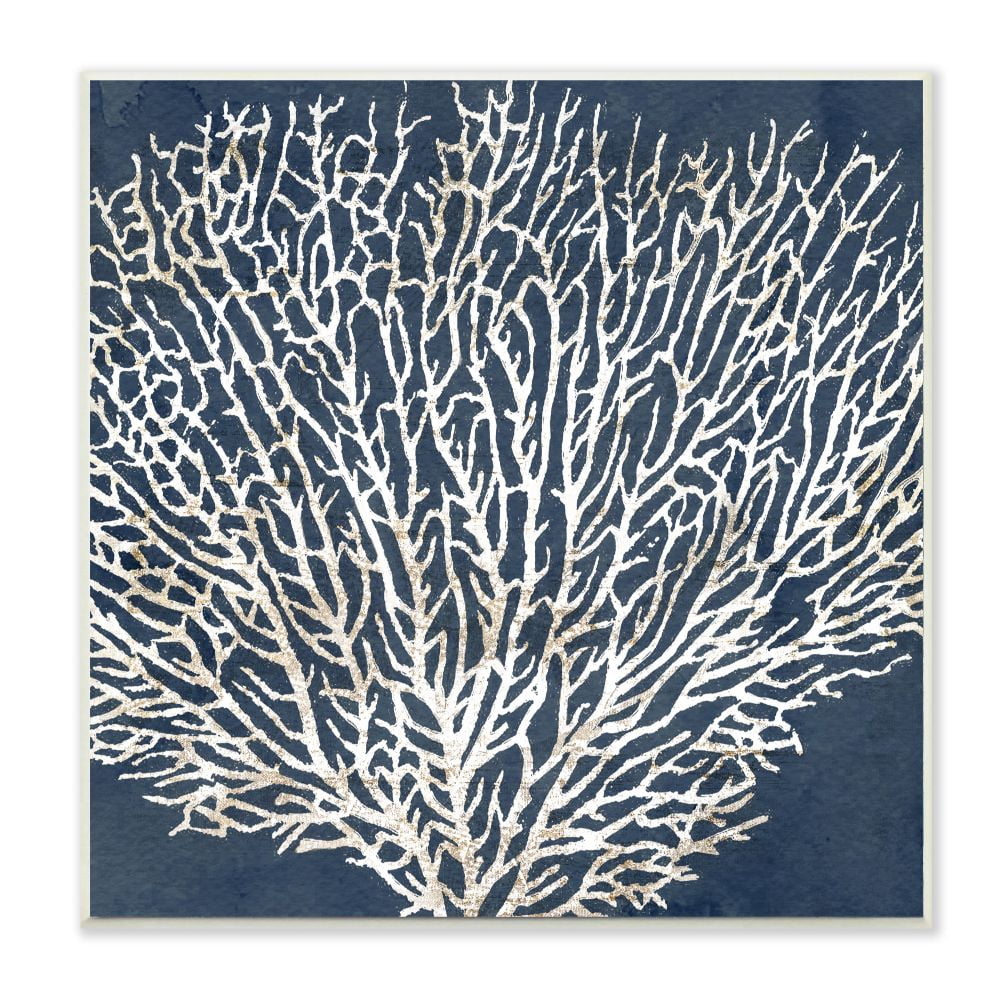 Sea Coral Ocean Life Silhouette White Design 12" x 12" Framed Painting Art Prints, by Stupell Home Décor
