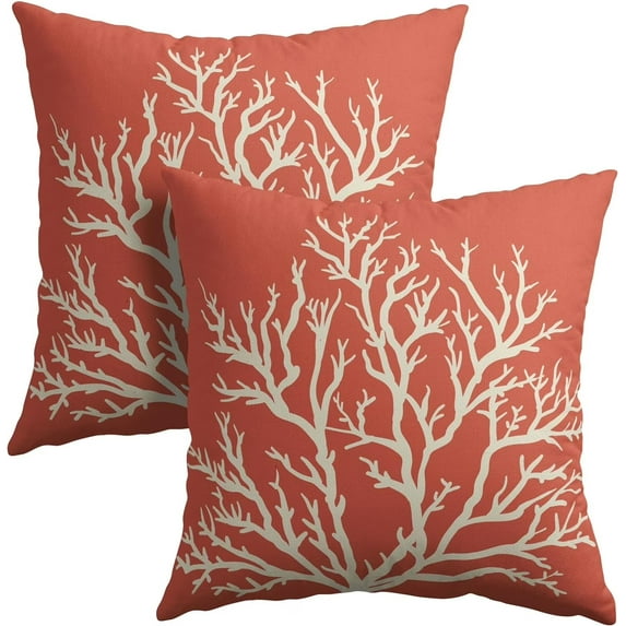 Sea Coral Tree Pillow Covers 12x20 Inch Set of 2 Summer Beach Pink Coral Throw Pillowcase Cotton Linen Square Decorative Nautical Coastal Themed Cushion Cover for Sofa Bedroom Indoor Outdoor Party