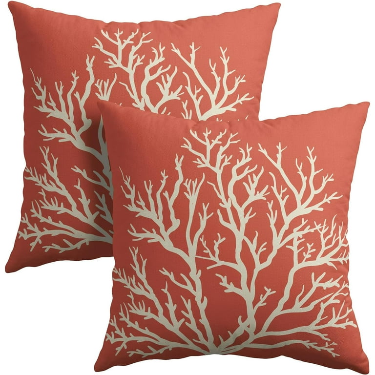 Sea Coral Tree Pillow Covers 18x18 Inch Set of Summer Beach Pink