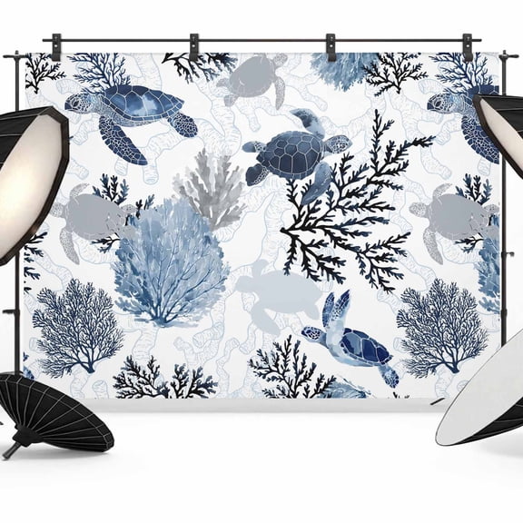 Sea Coral Turtle Photography Backdrop 10x8FT, Watercolor Blue Sea Stars Corals Turtle Photo Backdrops, Background for Photography Studio Photo Studio Background, Back Drop for Photoshoot