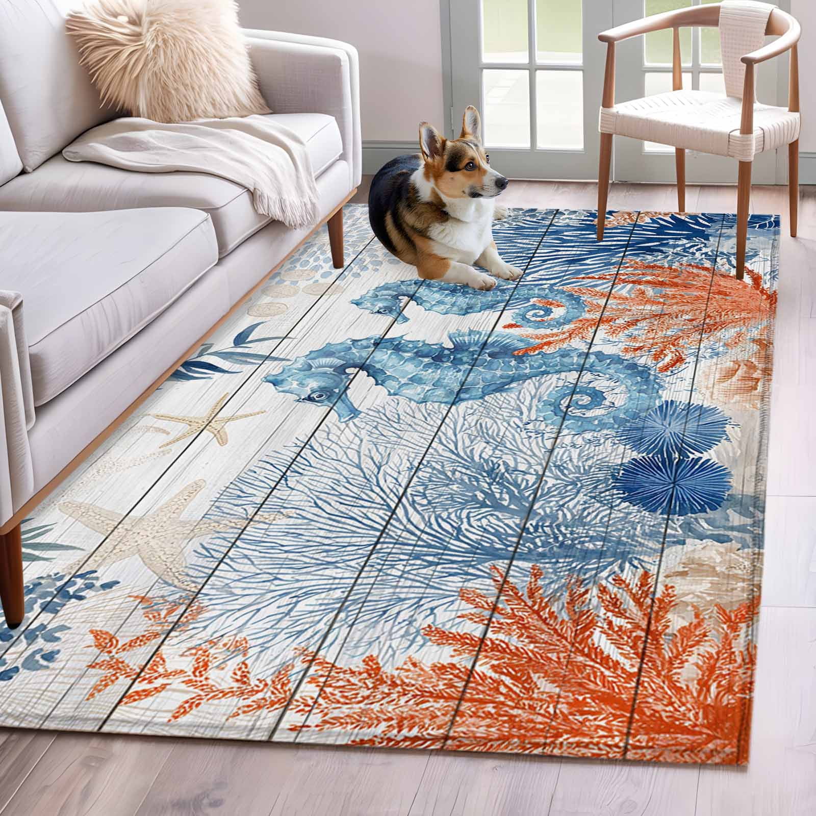 Desk Area Rug Sea Corals Seahorse 2.7x5 Rug for Office Desk Chair Area Small Bedroom ...