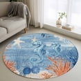 thumbnail image 1 of Sea Corals Seahorse Round Living Room Rugs 4 ft, Summer Beach Sea Stars Blue Stripes Washable Area Rug with Non-Slip Sturdy Edge Binding Round Carpet for Entryway Kitchen Bedroom Bathroom, 1 of 9