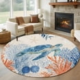 thumbnail image 1 of Sea Corals Turtle Round Living Room Rugs 7 ft, Summer Beach Sea Stars Linen Texture Washable Area Rug with Non-Slip Sturdy Edge Binding Round Carpet for Kitchen Office Bedroom, 1 of 9