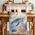 thumbnail image 1 of Sea Corals Turtle Table Runner, Summer Beach Sea Stars Retro Texture Cotton Linen Kitchen Table Decoration Washable Dining Tabletop Runners for Home Party Decor 13x60 Inches, 1 of 9