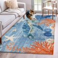 thumbnail image 1 of Sea Corals Turtle Washable Area Rugs 2.7'x5', Summer Beach Sea Stars Blue Stripes Low Pile Throw Living Room Rug Non-Slip Sturdy Edge Binding Carpet for Indoor Entryway Bedside Kitchen, 1 of 9