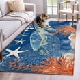 thumbnail image 1 of Sea Corals Turtle Washable Area Rugs 2.7'x5', Summer Beach Sea Stars Dark Blue Low Pile Throw Living Room Rug Non-Slip Sturdy Edge Binding Carpet for Indoor Entryway Bedside Kitchen, 1 of 9