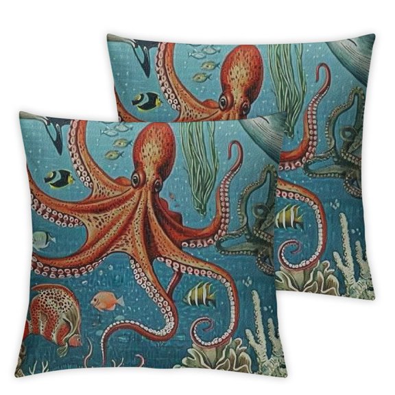 Sea Creature Decorative Pillow Case Seahorse Nautilus Jellyfish Octopus Squid Hammerhead Shark Throw Pillow Cover Home Decor Square Cushion Cover for Couch Bed Sofa
