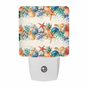 Sea Creature Plug-in LED Night Lights Shell Coral Starfish Auto Dusk-to-Dawn Sensor for Bedroom, Bathroom, Kitchen, Nursery, Hallway, Stairs, Wall Home Decor