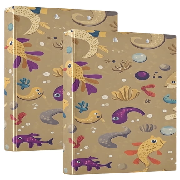 Sea Creatures 12.4x10.6in PVC Round Ring Binder, D-Ring 3-Hole, Metal Clip, 200 Sheets