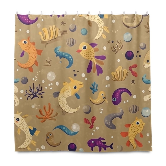 Sea Creatures 72x72 Waterproof Shower Curtain Liners Durable Metal C-Hooks Fade-Proof Thermal Print Anti-Splash