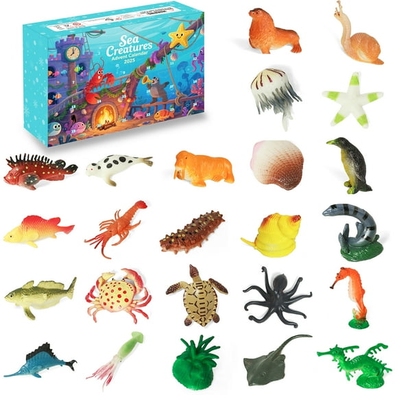 Sea Creatures Advent Calendar 2025 for Kids,Christmas Countdown Calendar for Kids with 24pcs Ocean Figurine Toys Xmas Surprise Gifts
