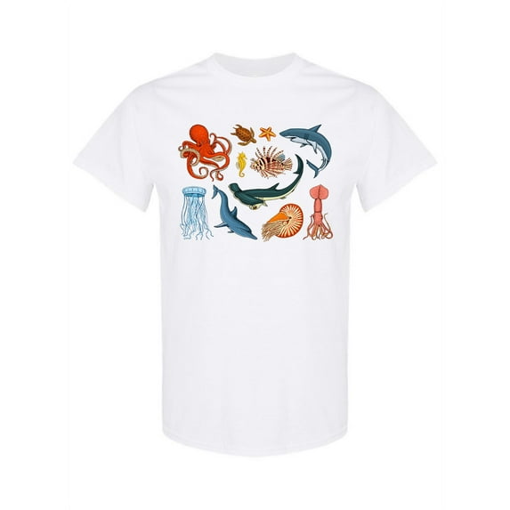 Sea Creatures Design T-Shirt Women -Image by Shutterstock, Female Large