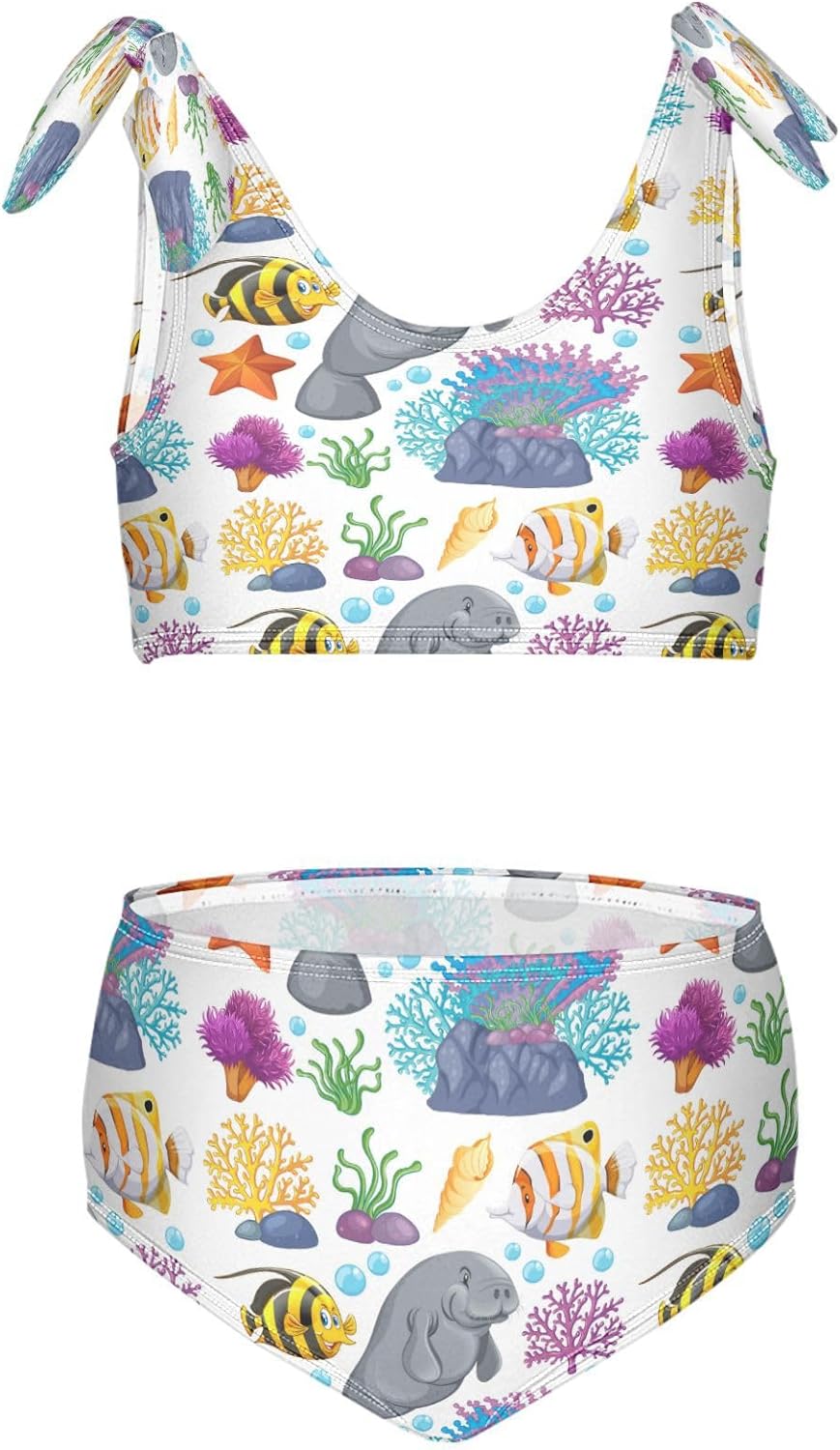 Sea Creatures Manatees Girls Swimsuits Kids Bikini Sets 2 Pcs Bathing