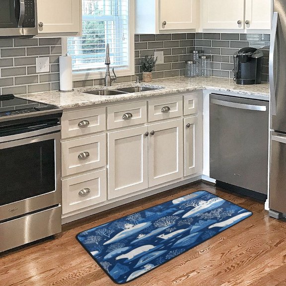 Sea Creatures Non Slip Long Door Mat 39''x20'' Soft, Absorbent, for Kitchen, Bathroom, and Bedroom