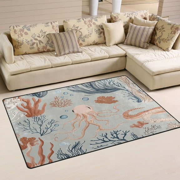 Sea Creatures Pattern Soft Polyester Area Rug 31''x20'', Non Slip, Memory Foam, Water Absorbent