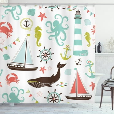 Sea Creatures Shower Curtain Extra Long 84 Inch