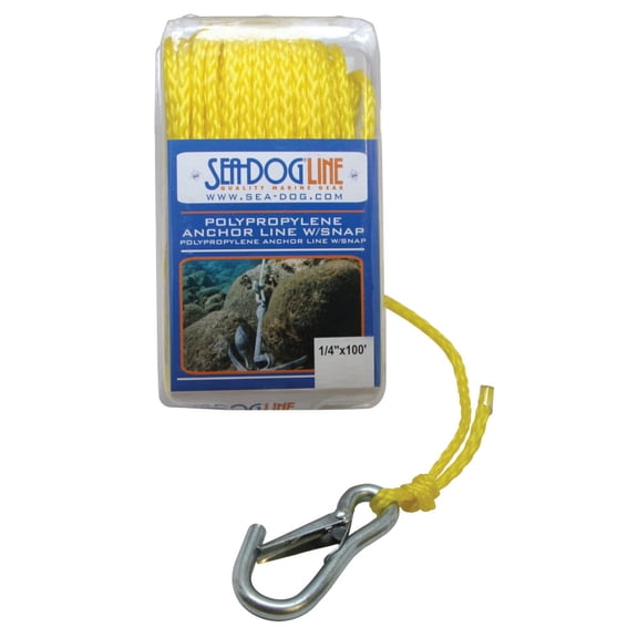 Sea-Dog 304206050YW-1 Polypropylene Anchor Line with Snap - Yellow, 1/4" x 50'