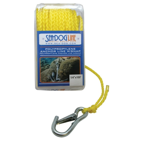 Sea-Dog 304206100YW-1 Polypropylene Anchor Line with Snap - Yellow, 1/4" x 100'