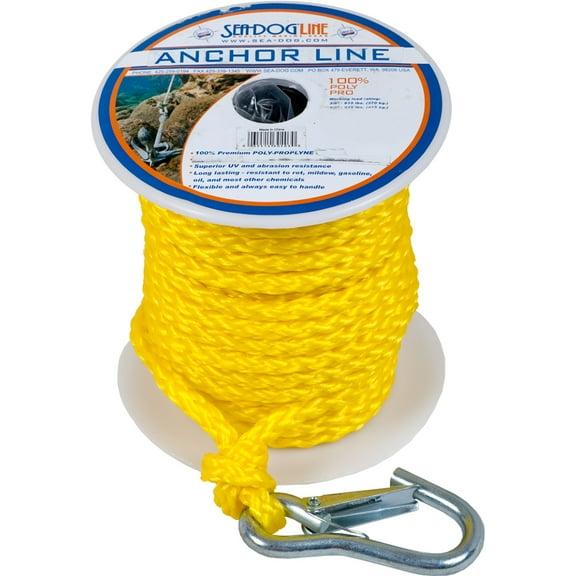 Sea-Dog 304210075YW-1 Polypropylene Anchor Line with Snap - Yellow, 3/8" x 75'