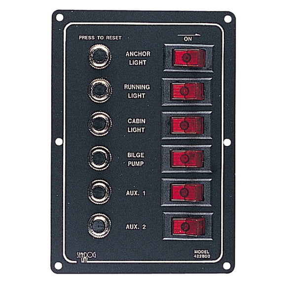 Sea-Dog Line 422800 Aluminum 6 Circuit Breaker Panel, 6-1/2" x 4-1/2", Stamped Anodized Aluminum