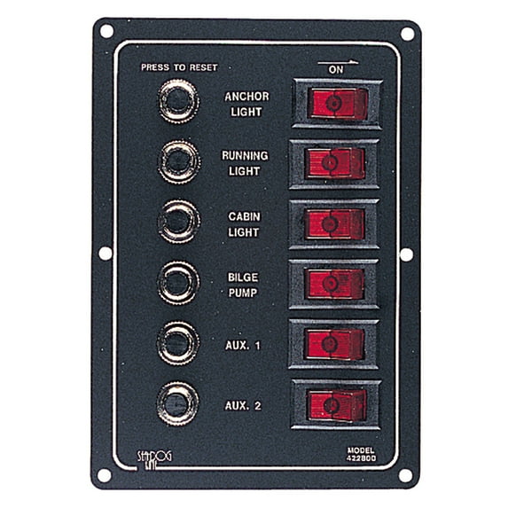 Sea-Dog Line 422800 Aluminum 6 Circuit Breaker Panel, 6-1/2" x 4-1/2", Stamped Anodized Aluminum