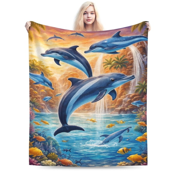 Sea Dolphin Blanket Gifts - Sea Aniamls Themed Dolphin Lover Throw for Women Kids Girls Boys Bedroom Living Room Decor Soft Fleece Cozy Birthday Christmas Lightweight Blanket 50x40
