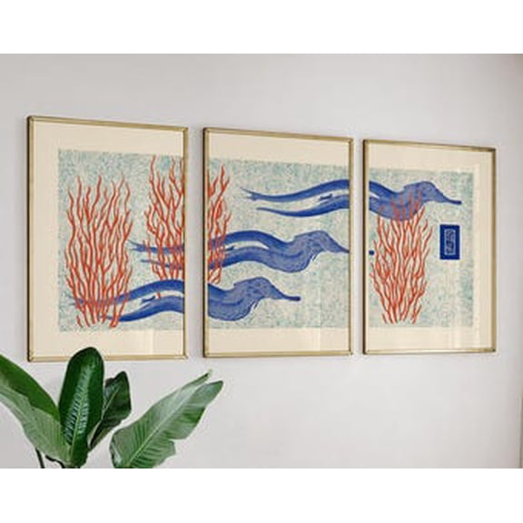 Sea Dragon Artwork Poster, Japanese Pointillist Print, Stretched Canvas