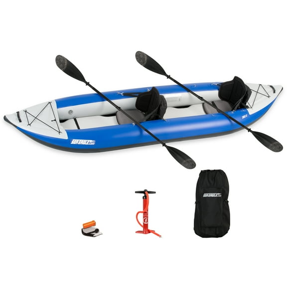 Sea Eagle 300X Explorer Touring, Camping, Fishing & Whitewater Inflatable Kayak, 1 Person, Lightweight, Self-Bailing, High Pressure Drop Stitch Floor -W/Paddle, Seat, SUP Pump, Skeg - Pro Package