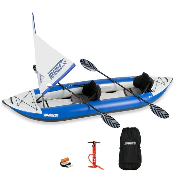 Sea Eagle 380X 12'6" Explorer Inflatable Kayak- Fishing, Touring, Camping, Exploring & White Watering-Self Bailing, Removable Skeg, Drop Stitch Floor- QuikSail Package