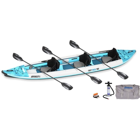 Sea Eagle 465FT Fasttrack Inflatable 15'3" 1-3 Person Touring Kayak with Rigid External keel - Smoother Paddling Experience Light Weight- 3 Person Pro Carbon Package