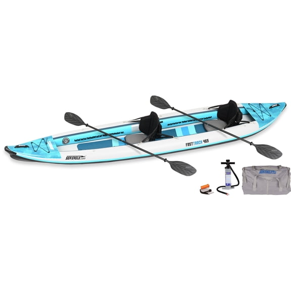 Sea Eagle 465FT Fasttrack Inflatable 15'3" 1-3 Person Touring Kayak with Rigid External keel - Smoother Paddling Experience Light Weight- Pro 2 Person Package
