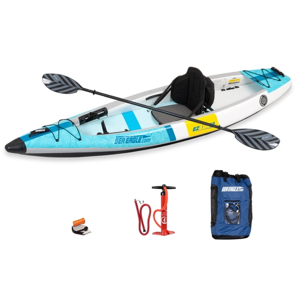 Sea Eagle EZLITE10 Inflatable Kayak - Ultralight, All Woven, Drop Stitch, Rigid, High Performance, 10' Solo Inflatable Kayak- Pro Package