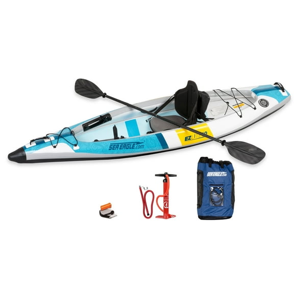 Sea Eagle EZLITE10 Inflatable Kayak - Ultralight, All Woven, Drop Stitch, Rigid, High Performance, 10' Solo Inflatable Kayak- Pro Package