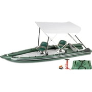 Sea Eagle FSK16 FishSkiff Inflatable 16, High Pressure, All-Drop-Stitch, 1-3 Person Frameless Fishing Boat w/Rigid 6  External Keel - Portable, Storable - 2 Person Swivel Seat Canopy Package
