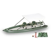 Sea Eagle FSK16 FishSkiff Inflatable 16', High Pressure, All-Drop-Stitch, 1-3 Person Frameless Fishing Boat w/Rigid 6” External Keel - Portable, Storable - 2 Person Swivel Seat Canopy Package
