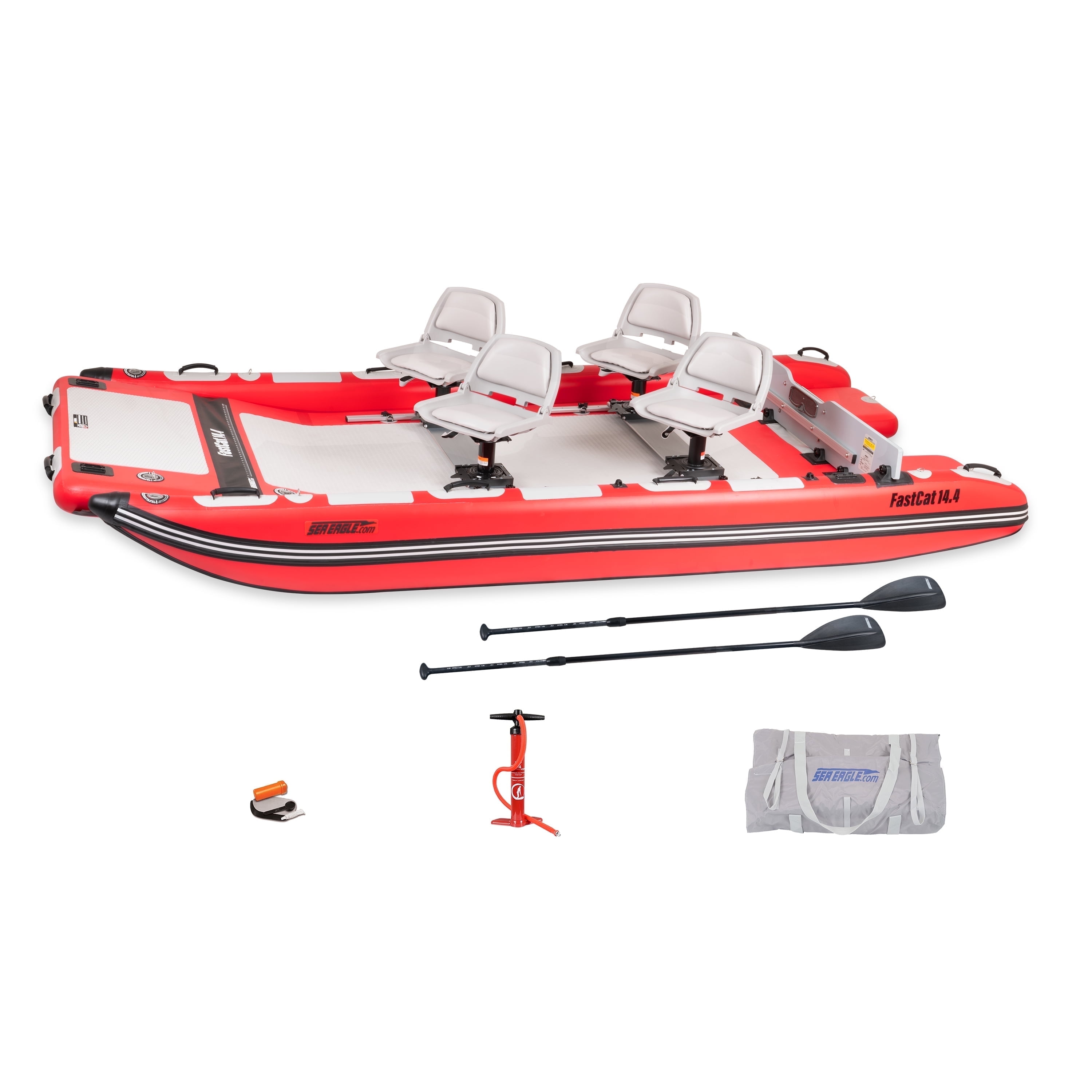 Sea Eagle FastCat Catamaran 2-4 Person Inflatable Boat-Rigid, High-Pressure, All-Drop Stitch, Easy Setup, Self-Bailing