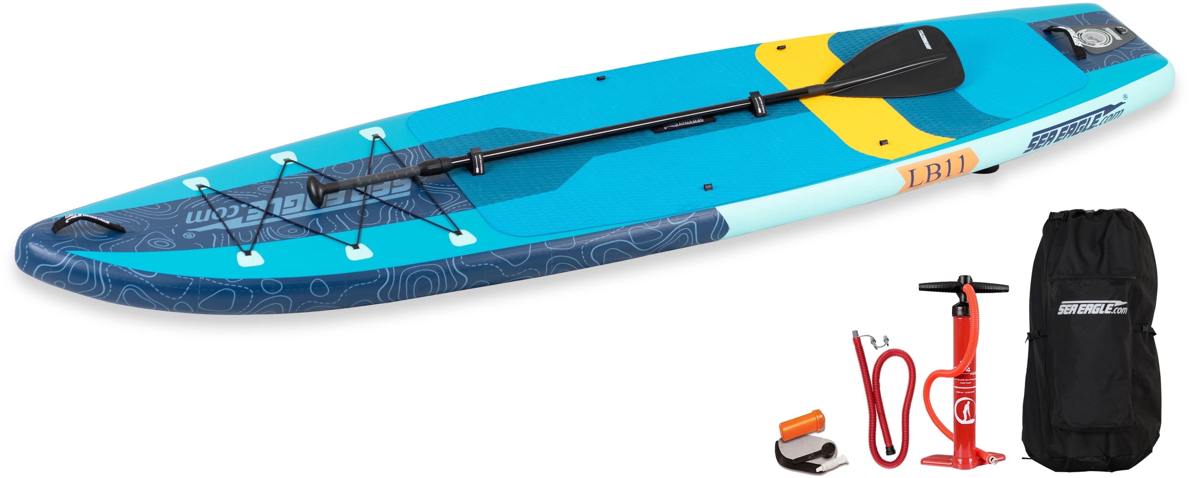 Sea Eagle Newly Re-Designed Longboard LB11 Start Up Inflatable Stand Up/Sit Down 11' iSUP Paddleboard - Beginners/Experts, Flat Water/Surf- Sit, Stand, Surf, Fish, Tour or do Yoga