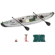 Sea Eagle TC16 Inflatable 16  High Pressure Drop Stitch Travel Canoe-Wood Web Seats, Pump, Bag and Optional Paddles for Lakes, Rivers & Bays-Easy to Transport, Pack & Stow- Start-Up Package