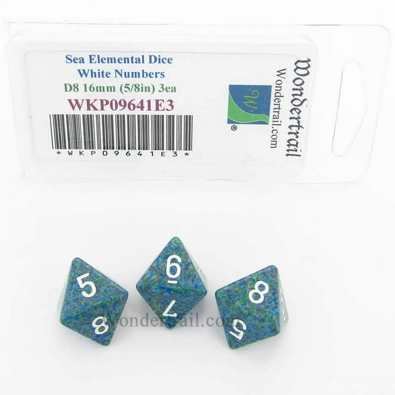 Sea Elemental Dice with White Numbers D8 16mm (5/8in) Pack of 3 Wondertrail