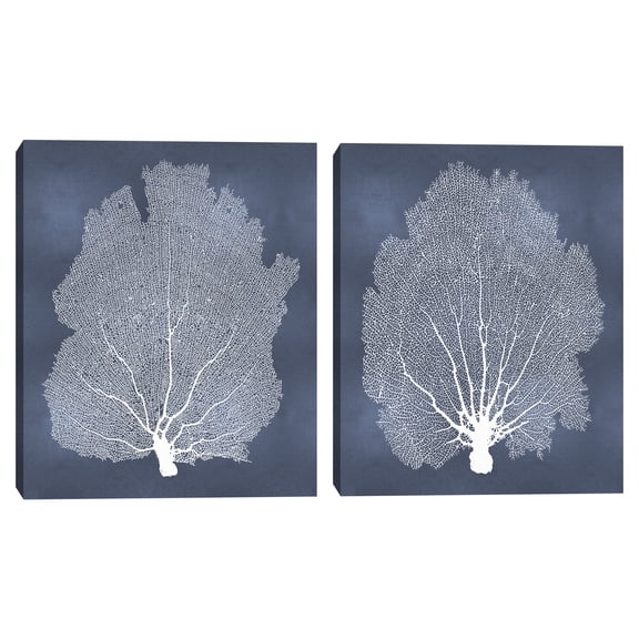 Sea Fan on Blue I and Sea Fan on Blue II by Melonie Miller Set of Canvas Art Print