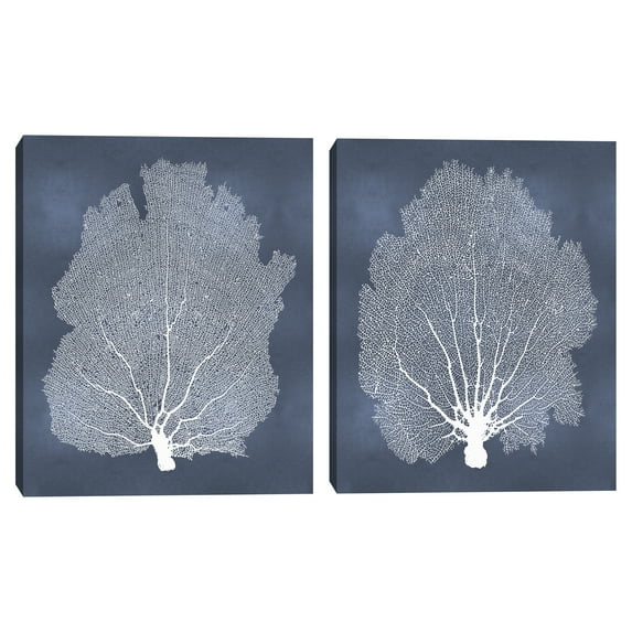 Sea Fan on Blue I and Sea Fan on Blue II by Melonie Miller Set of Canvas Art Print