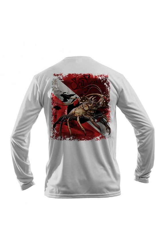 Men's 50+ UPF Long Sleeve Rash Guard Scuba Diving, Snorkeling, Lobster Flag