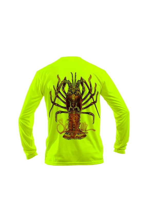 Men's 50+ UPF Long Sleeve Rash Guard Scuba Diving, Snorkeling, Lobster-Large, Neon Yellow