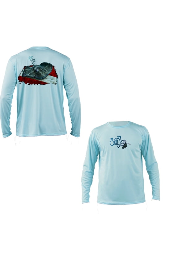 Men's 50+ UPF Long Sleeve Rash Guard Scuba Diving, Snorkeling, Stingray, Arctic Blue